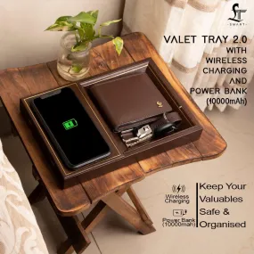 LT Smart Valet Tray 2.0 with wireless charging and power bank 10000 mAh | Dairy with Power Bank | Color: Brown