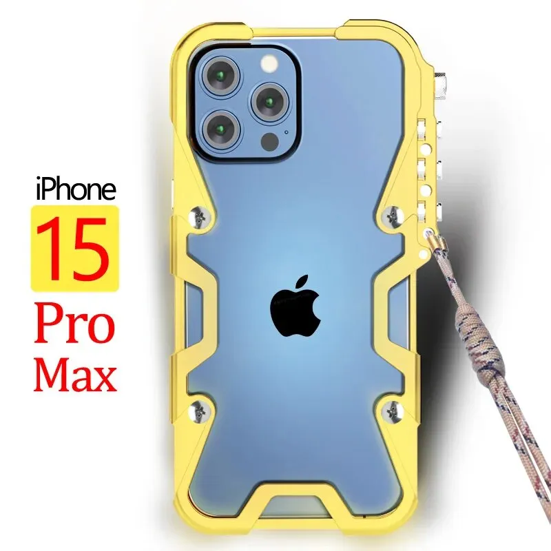 Luxury Aluminum Metal Frame Shockproof Bumper Phone Case With Lanyard For iPhone