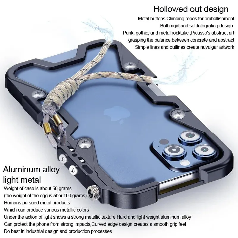 Luxury Aluminum Metal Frame Shockproof Bumper Phone Case With Lanyard For iPhone