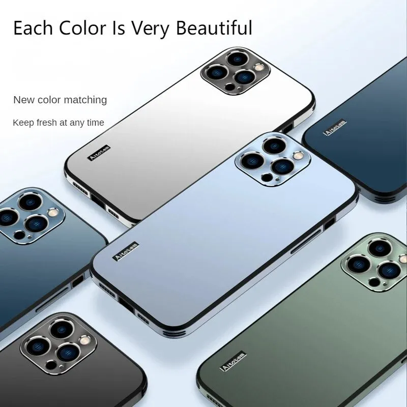 Luxury Matte Aurora Phone Case With Metal Lens protection  For iPhone