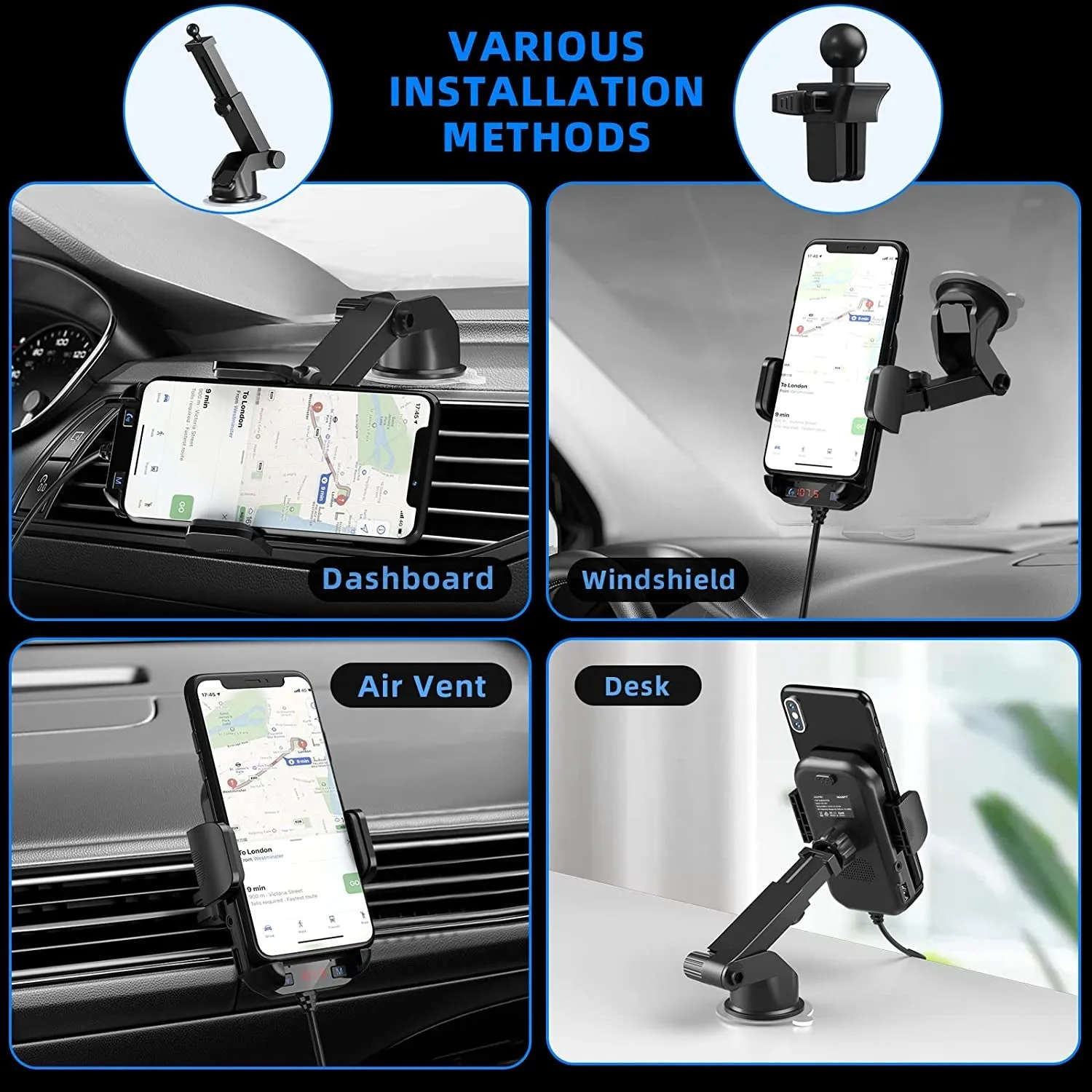 Magift Bluetooth FM Transmitter for Car - 3 in 1 Bluetooth Car Adapter with Phone Holder Supports QC3.0 Charging,Stronger Microphone & Enhanced FM Transmission Are Built in Car Bluetooth Adapter