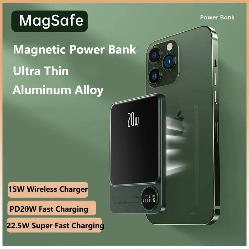 Magnetic 10000mAh Qi Wireless Power Bank with 22.5W Fast Charging for iPhone and Samsung