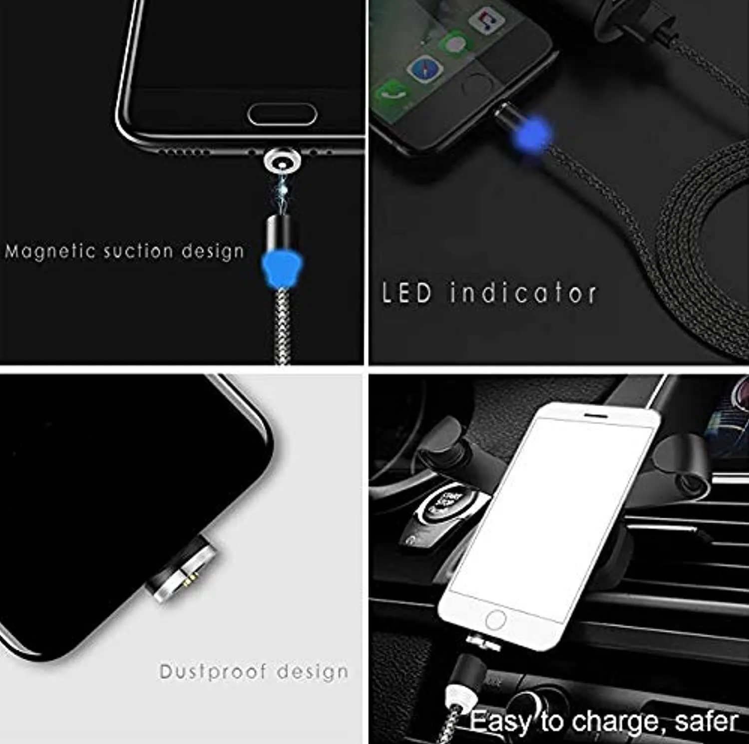 Magnetic USB Multi 3-in-1 Cable Charger with LED