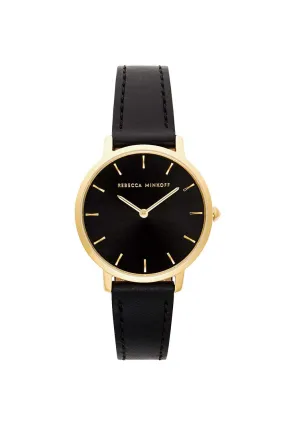 Major Gold Tone Black Strap Watch, 35m