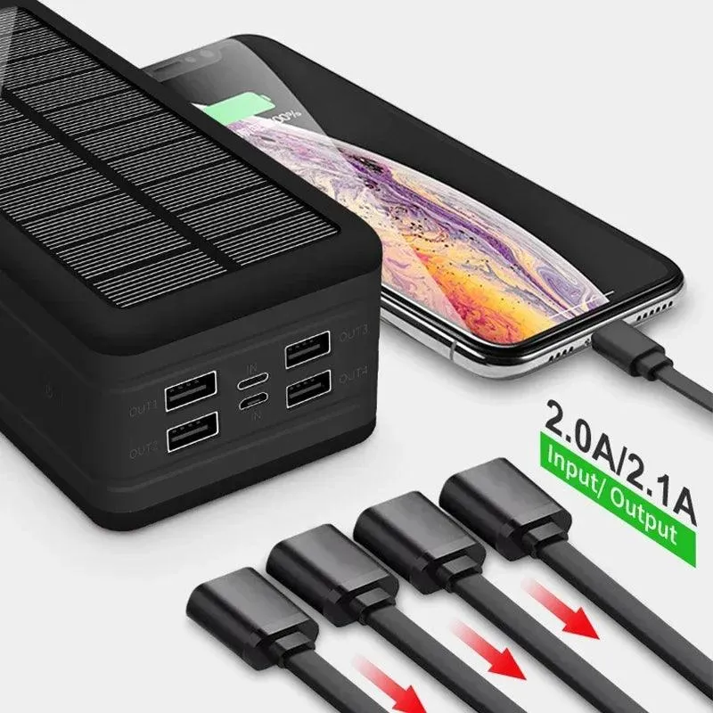 Massive 100000mAh Waterproof Solar Power Bank with Wireless Charging & Fast Charge Capability for Outdoor Adventures