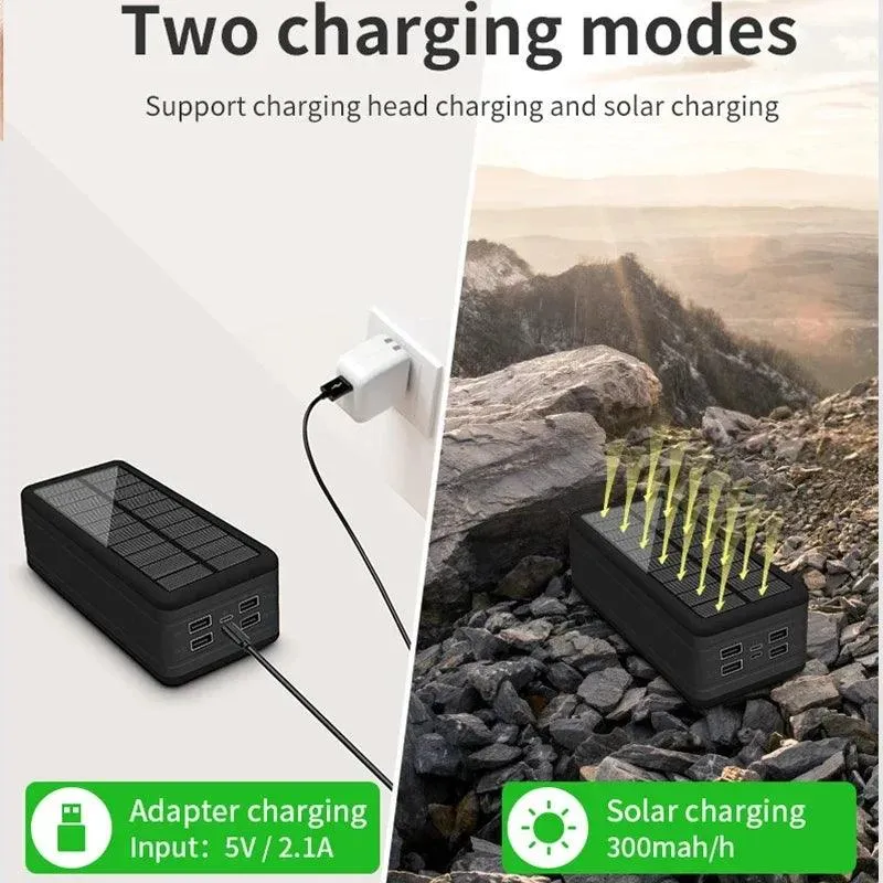 Massive 100000mAh Waterproof Solar Power Bank with Wireless Charging & Fast Charge Capability for Outdoor Adventures