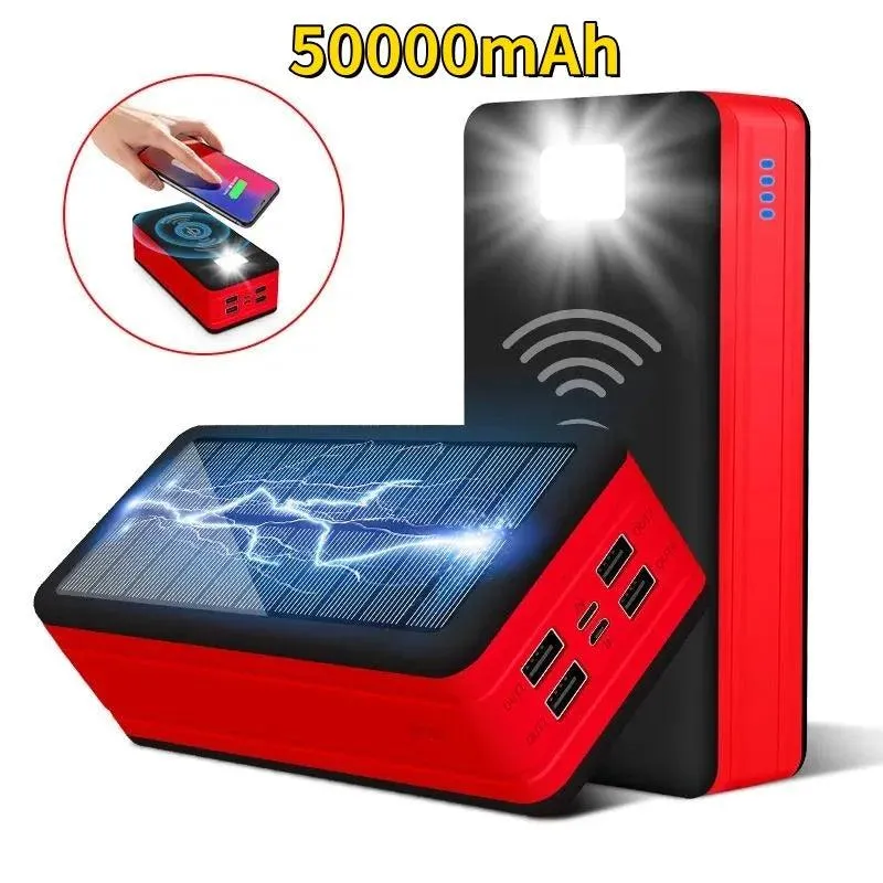 Massive 100000mAh Waterproof Solar Power Bank with Wireless Charging & Fast Charge Capability for Outdoor Adventures