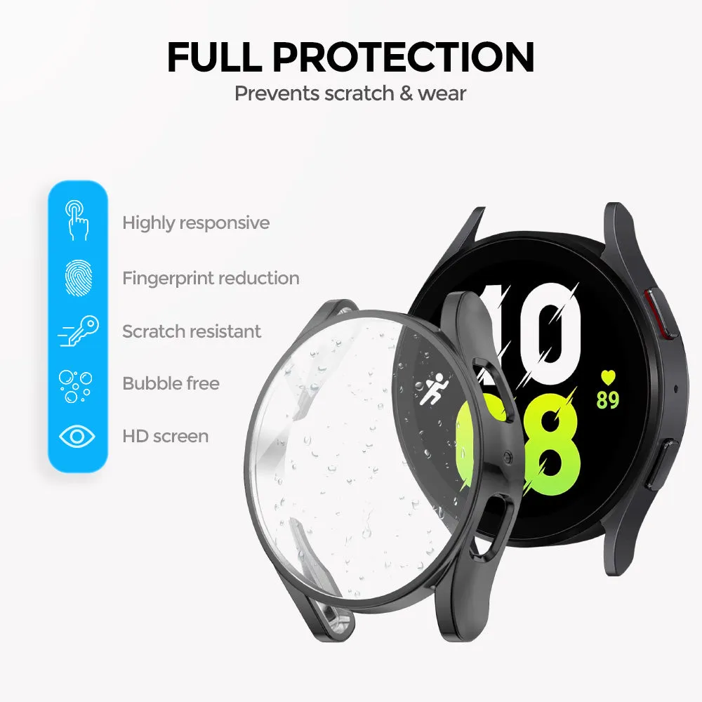 Matte Case with Built in Screen Protector | Galaxy Watch 4 44mm  Pack of 5  Protective cover | Black/Blue/Clear/Pink/White