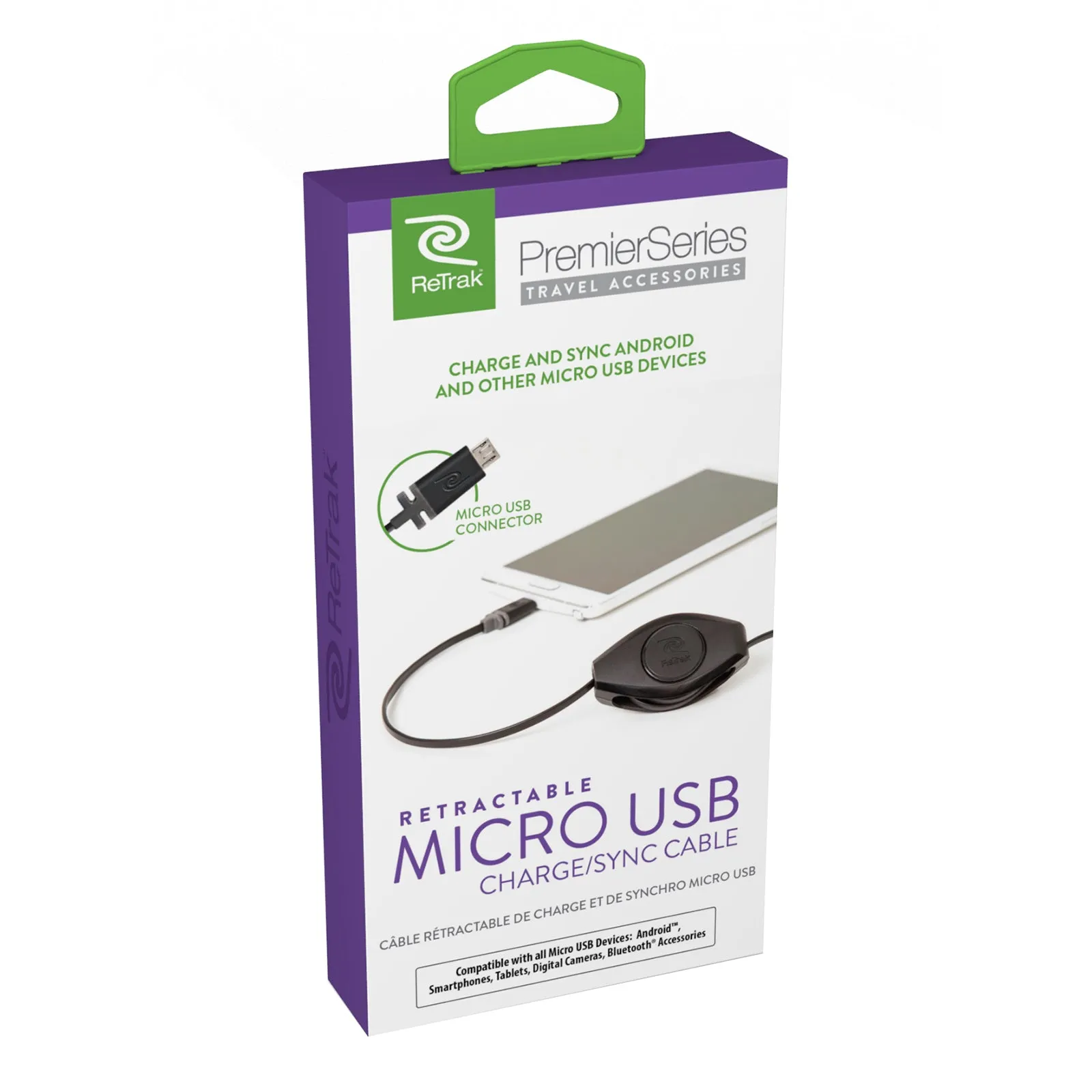 Micro USB Cord | Premier Retractable Charge & Sync Cable | Black