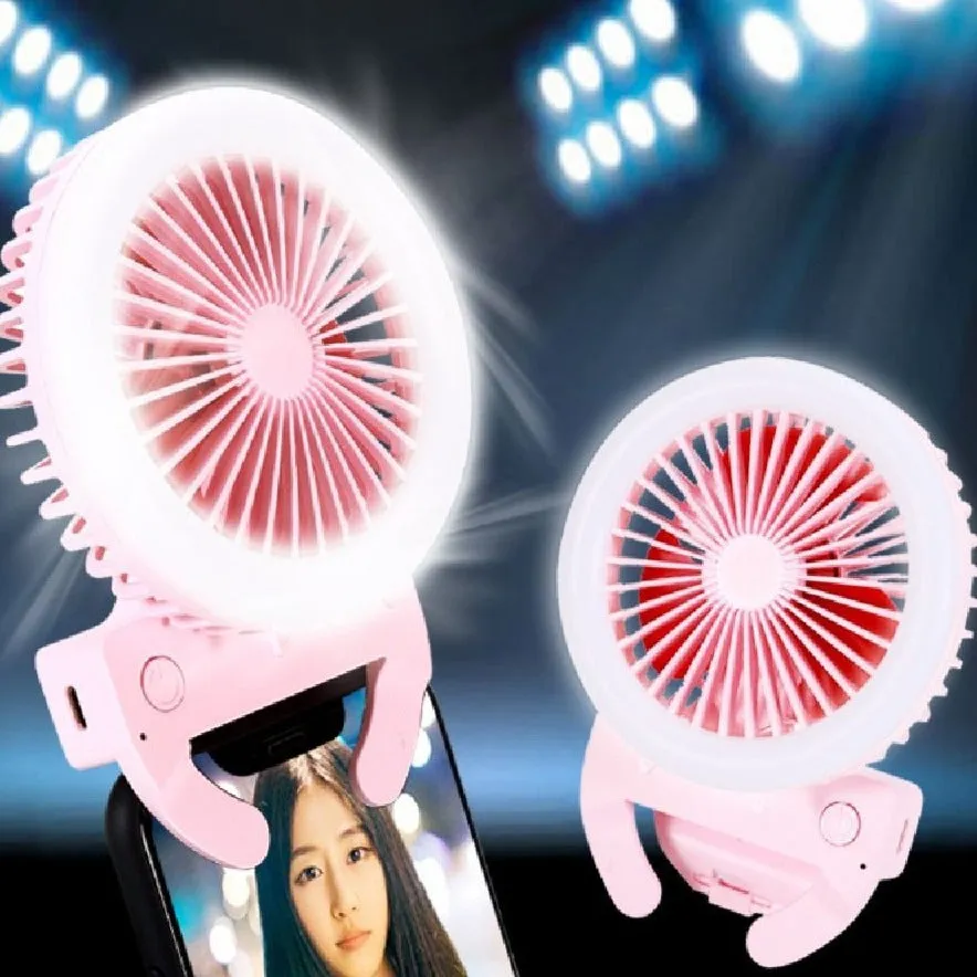 Mini Selfie LED Ring Light With Portable Electric Fan (Mounts onto any Mobile Phone)