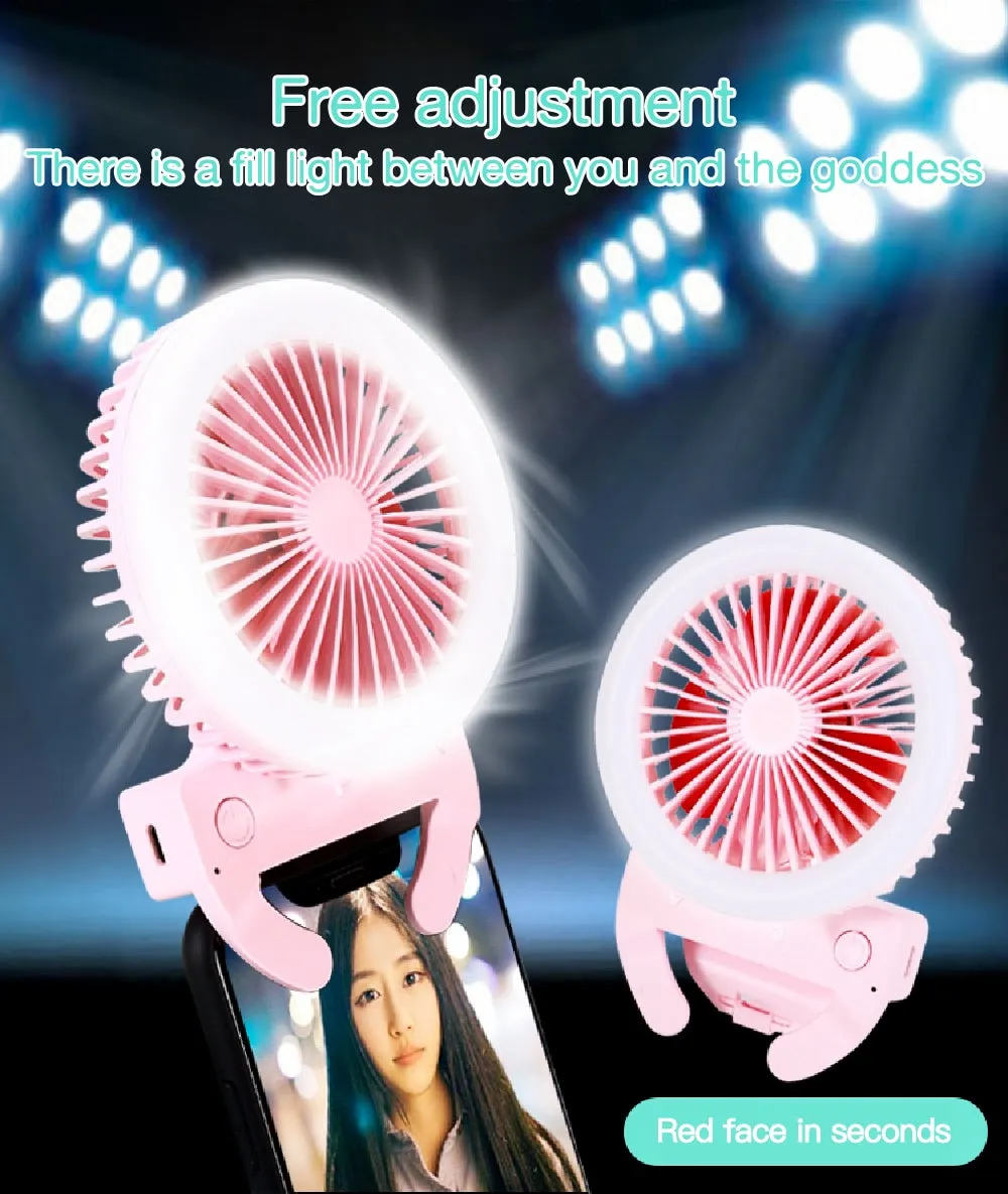 Mini Selfie LED Ring Light With Portable Electric Fan (Mounts onto any Mobile Phone)