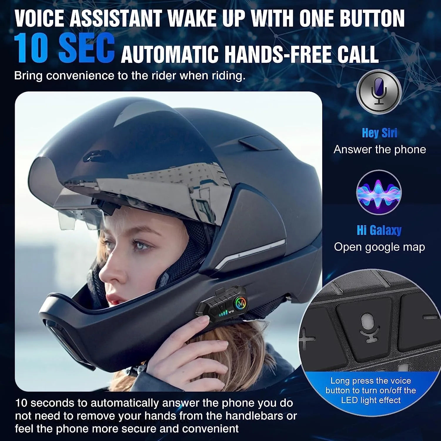 Motorcycle Helmet Speakers High Battery Life Helmet Headphone IPX6 Automatic Answer/Call Music Control/Intelligent Noise/Wake up Siri, 2 Different Types of Mic【Compatible with All Helmets】