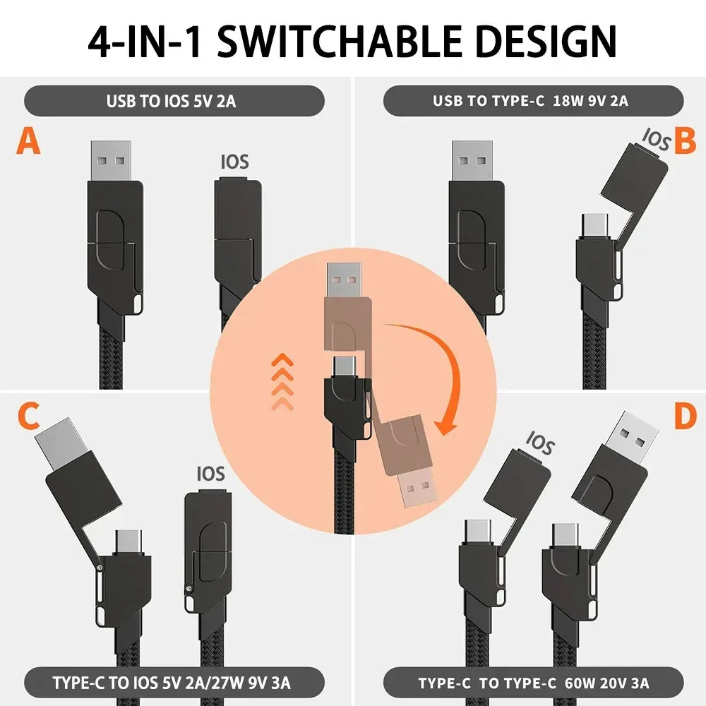 Multi Charging Cable|Short For Travel Portable Magnetic Keyring 4 in 1 Fast Charger