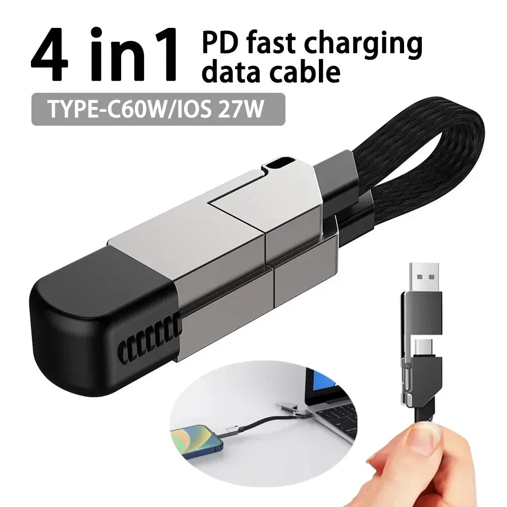 Multi Charging Cable|Short For Travel Portable Magnetic Keyring 4 in 1 Fast Charger