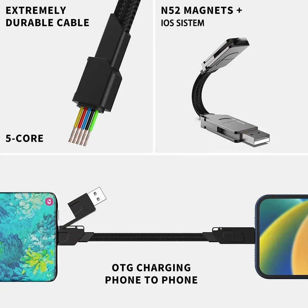 Multi Charging Cable|Short For Travel Portable Magnetic Keyring 4 in 1 Fast Charger