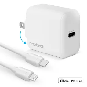 Naztech 20W PD Wall Charger   USB-C to Lightning 4ft Cbl WHT