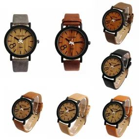 New Fashion Design Simulation Wooden Quartz Men Watches Casual Wooden Color Leather Strap Watch Wood Male Wristwatch Hot Sale