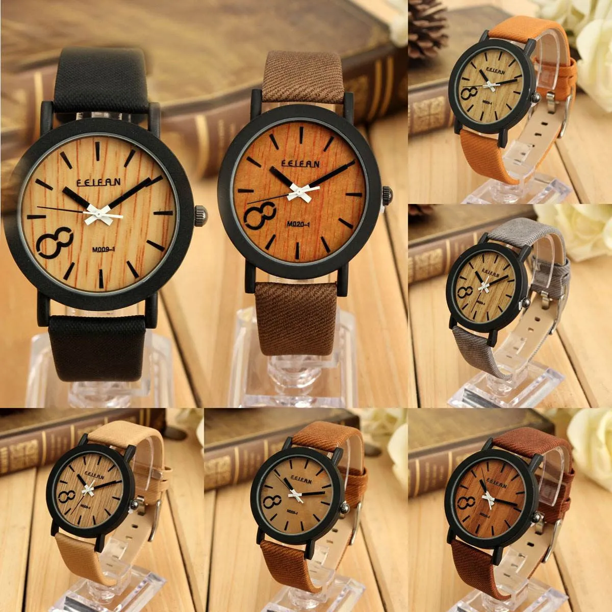 New Fashion Design Simulation Wooden Quartz Men Watches Casual Wooden Color Leather Strap Watch Wood Male Wristwatch Hot Sale