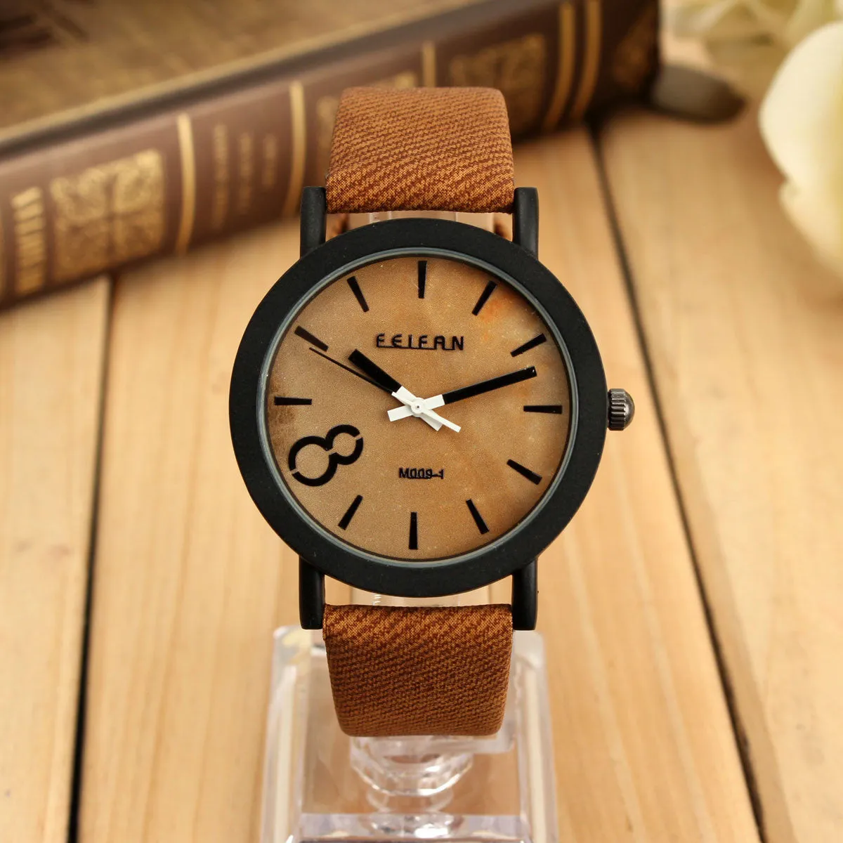 New Fashion Design Simulation Wooden Quartz Men Watches Casual Wooden Color Leather Strap Watch Wood Male Wristwatch Hot Sale