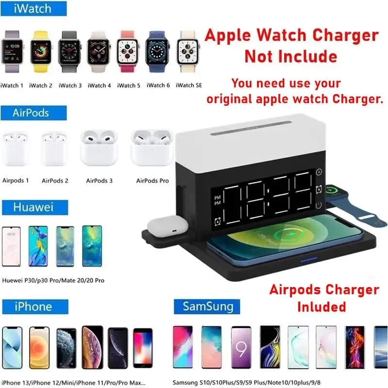 Night Light Alarm Clock Wireless Charger For Iphone 13 12 11 XS Pro