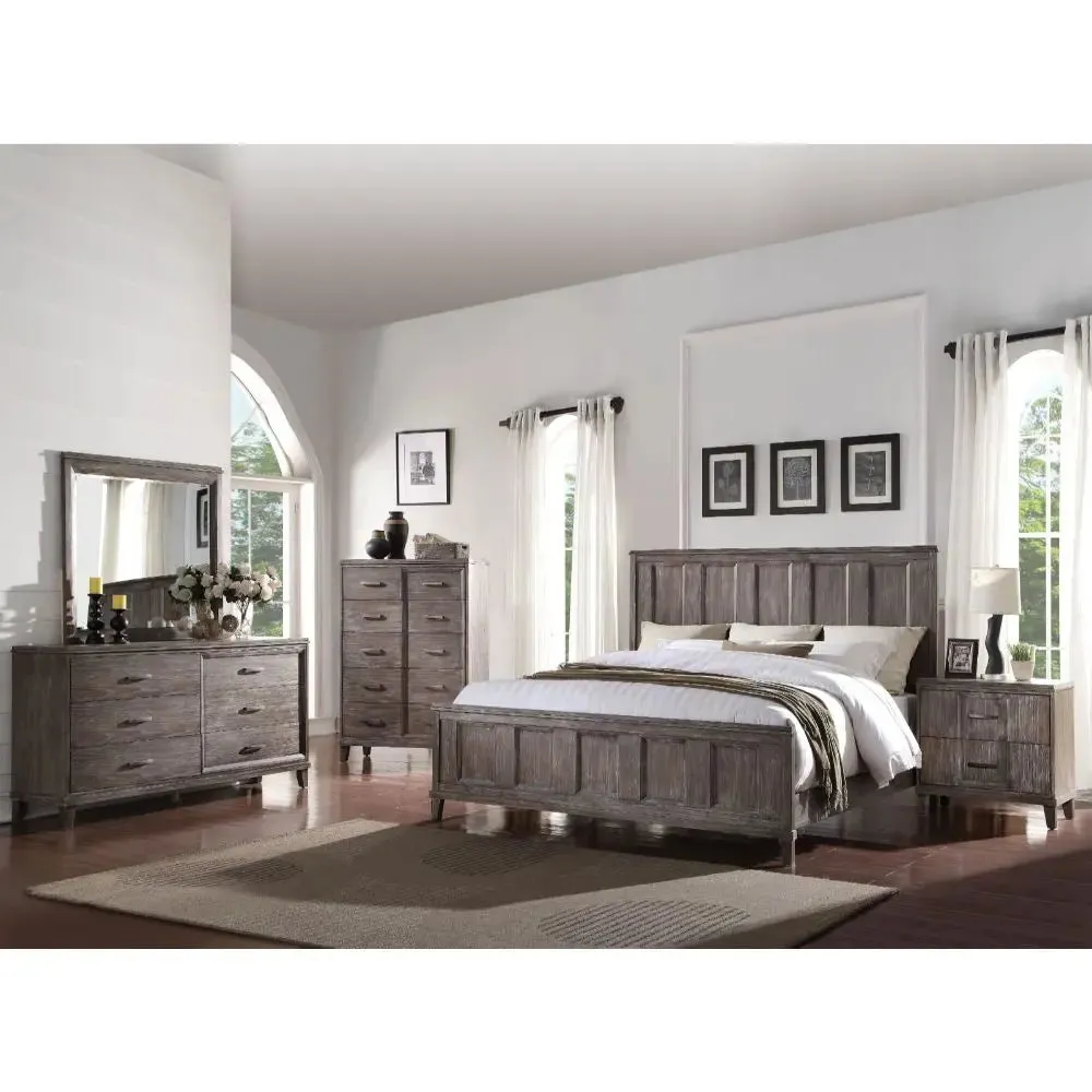 Olive Queen Bed w/Raised Panel Headboard, Oak