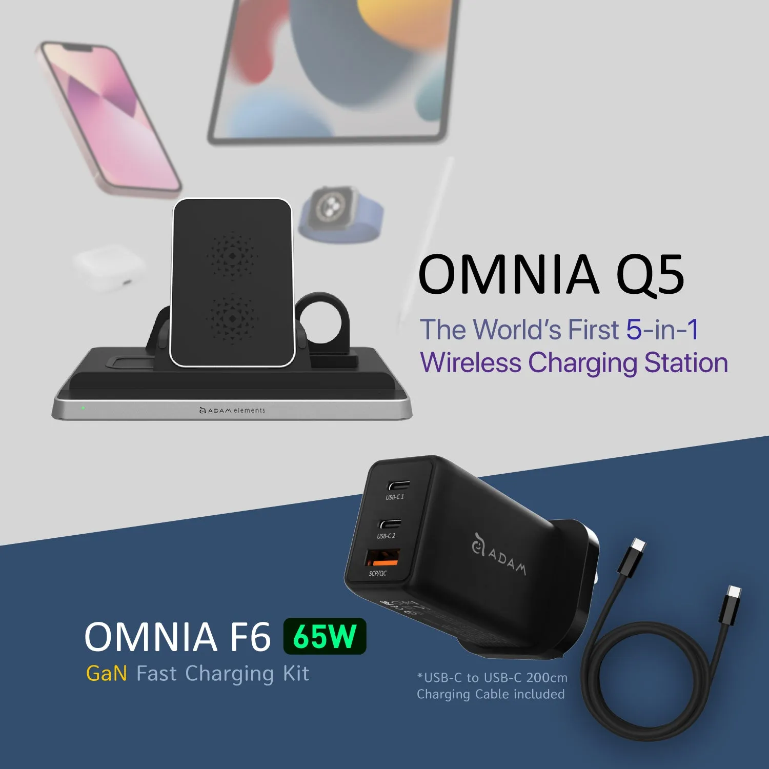 OMNIA Q5 5-in-1 Wireless Charging Station   OMNIA F6 65W Super Charging Kit-UK Plug