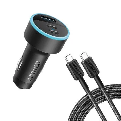 Open Box - Anker 3-Port 67W Car Charger with 3' USB-C to USB-C Cable - Black