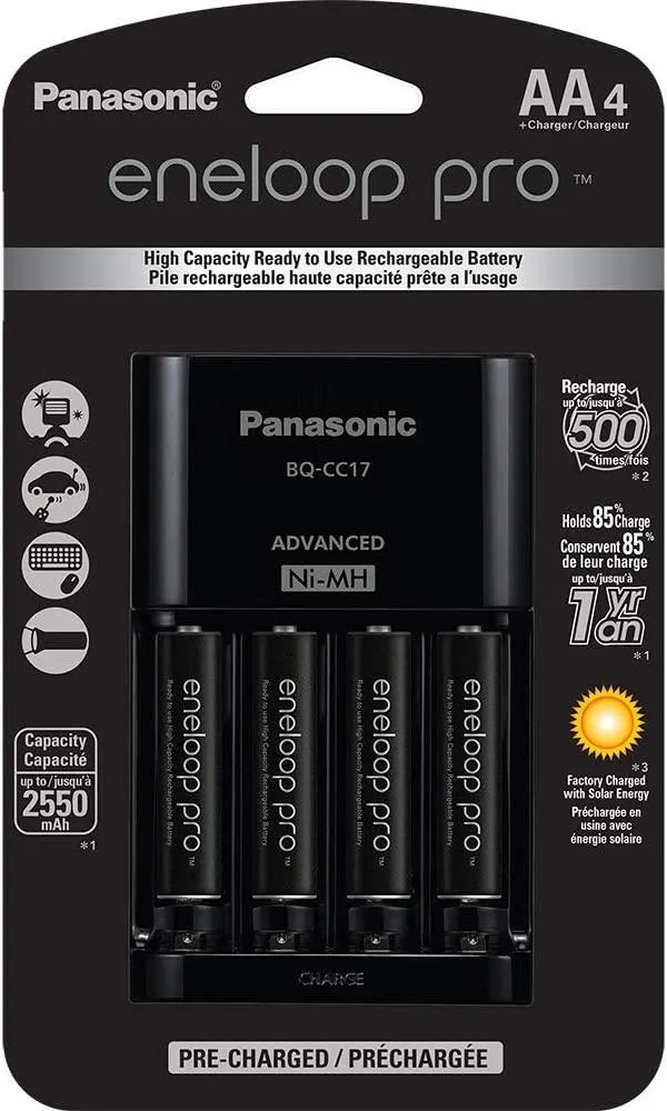 Panasonic eneloop Pro Rechargeable AA Ni-MH Batteries with Charger (2550mAh, 4-Pack)