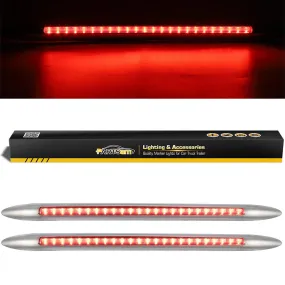 Partsam 2Pcs 17 Inch Chrome Flat Line Red Led Light Bar 24 LED, 17 Inch Truck Trailer Slim Led Stop Turn Tail Light Bar, 17 Inch Top Mud Flaps Light Bar, 17 Inch Truck Front Bumper Light Bar 12V DC