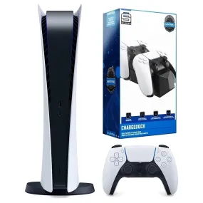 Play Station 5 Digital Console with Dual Charging Dock Station Bundle