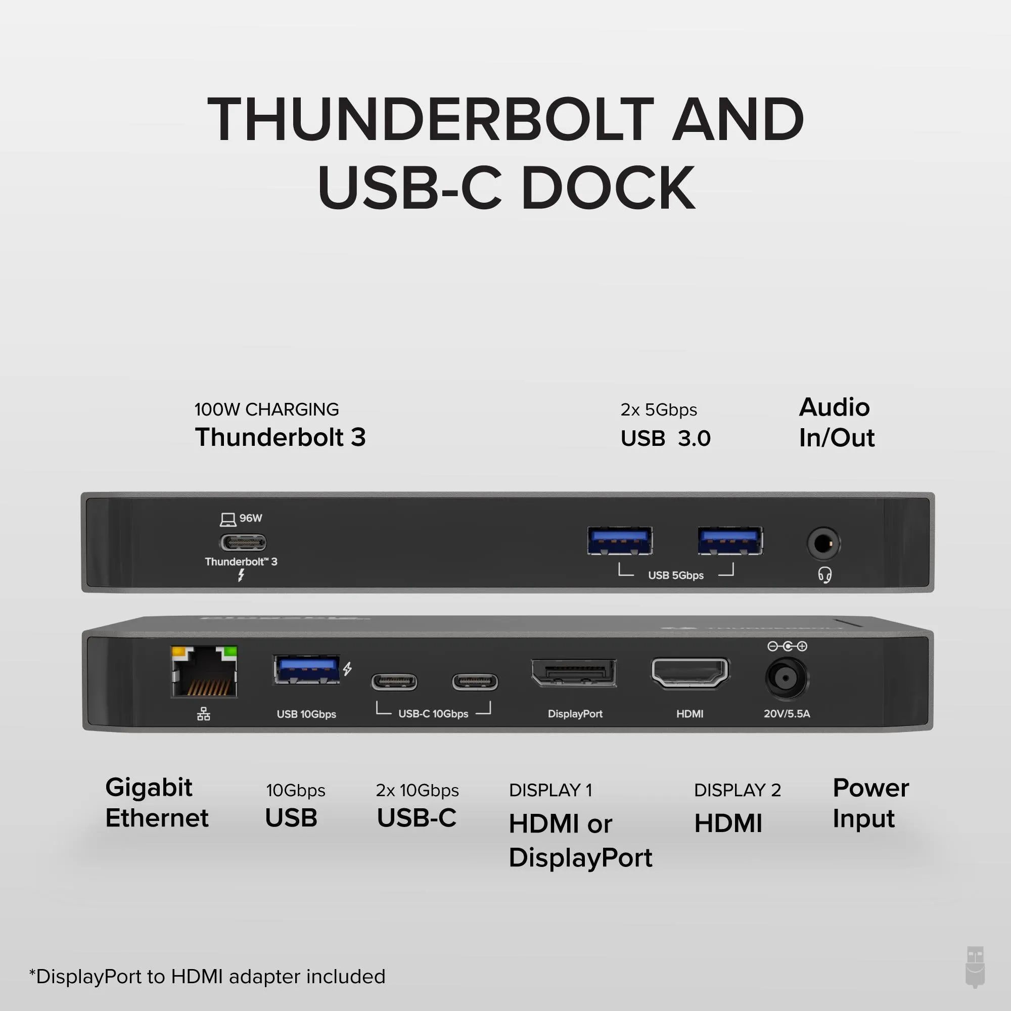 Plugable Thunderbolt™ Docking Station, Dual HDMI with DisplayPort, 96W Charging