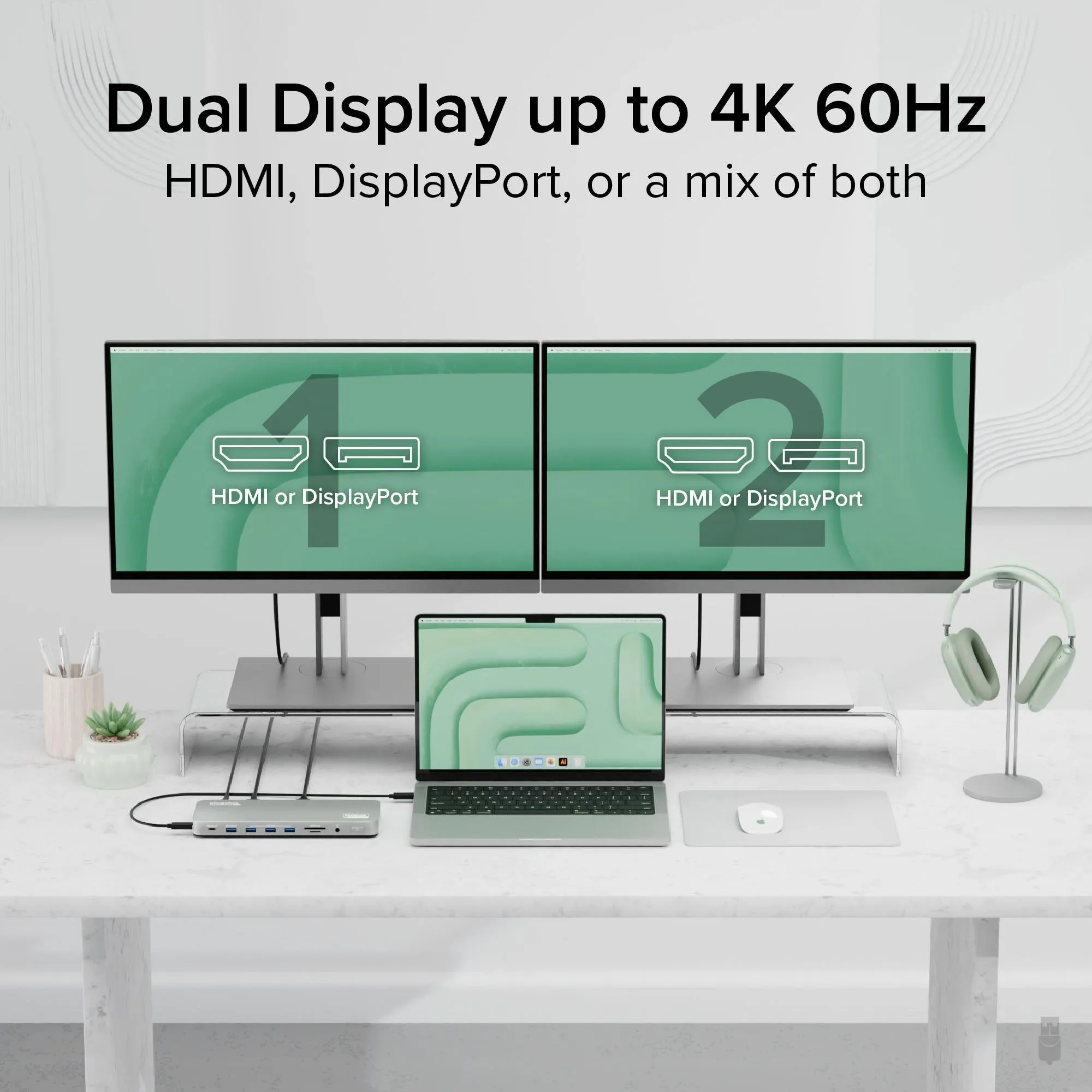 Plugable USB-C Docking Station, Dual 4K Monitors, 100W Laptop Charging