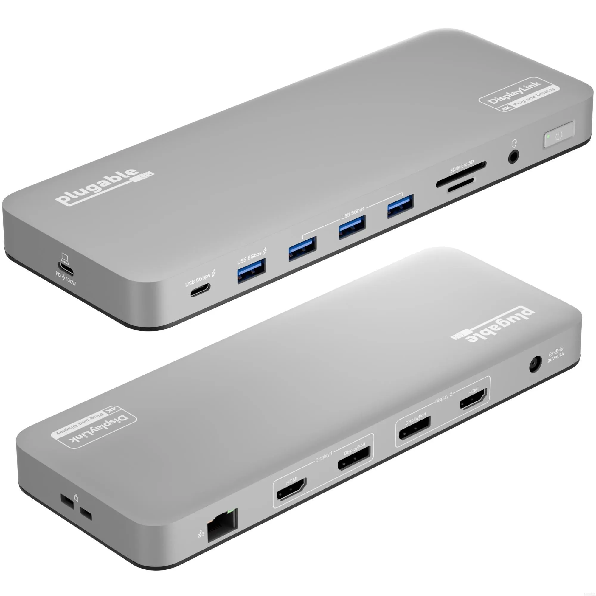 Plugable USB-C Docking Station, Dual 4K Monitors, 100W Laptop Charging