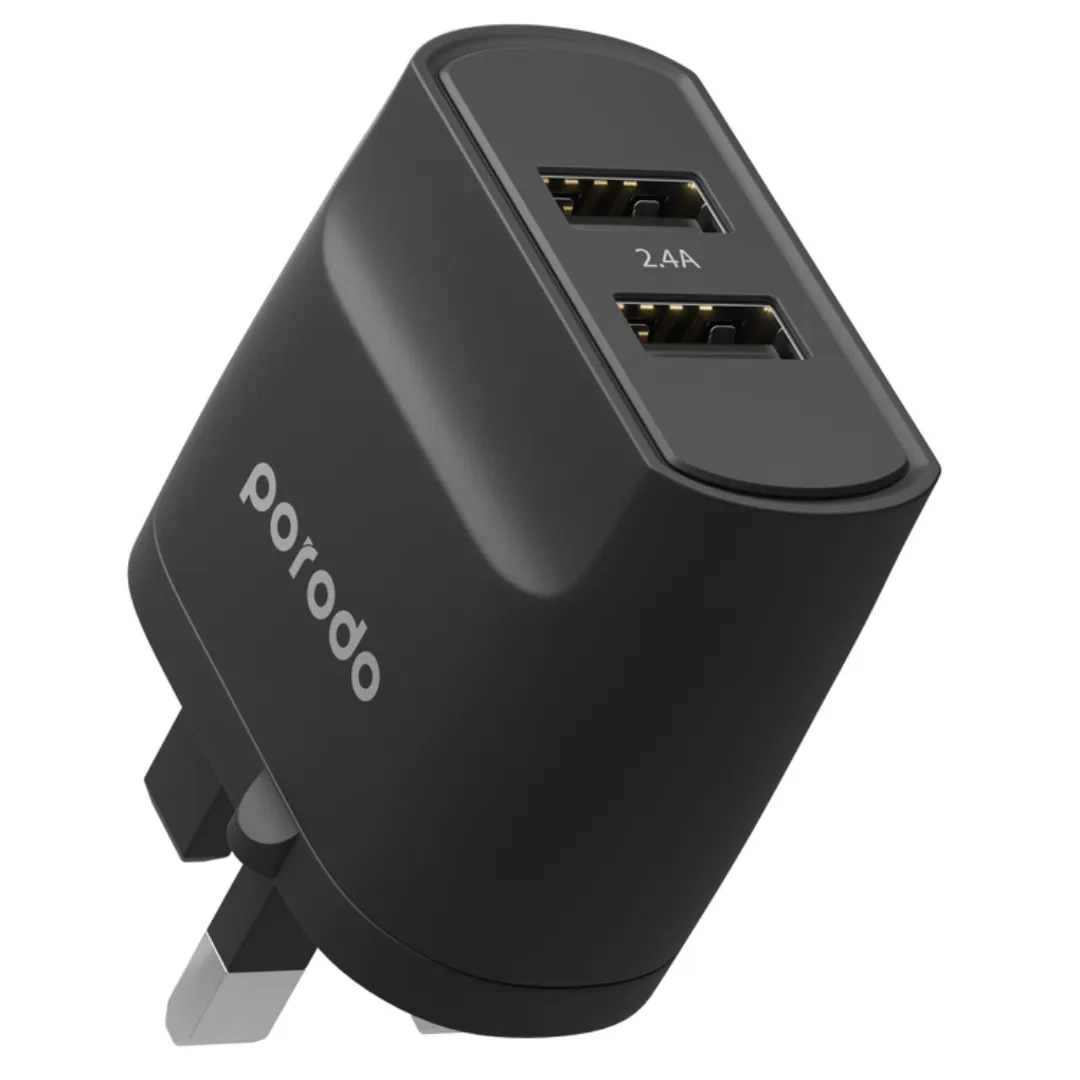 PORODO blue DUAL PORT WALL CHARGER 2.4A CODE D