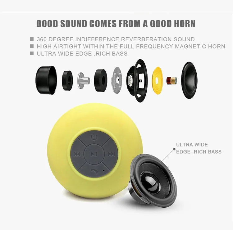 Portable Subwoofer Shower Waterproof Wireless Bluetooth Speaker Car Handsfree Receive Call Music Suction Phone Mic For iPhone