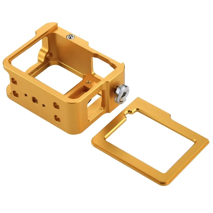 PULUZ Housing Shell CNC Aluminum Alloy Protective Cage with Insurance Frame & 52mm UV Lens for GoPro HERO(2018) /7 Black /6 /5(Gold)