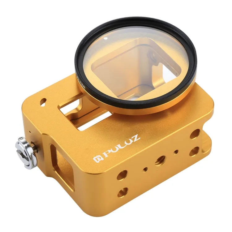 PULUZ Housing Shell CNC Aluminum Alloy Protective Cage with Insurance Frame & 52mm UV Lens for GoPro HERO(2018) /7 Black /6 /5(Gold)