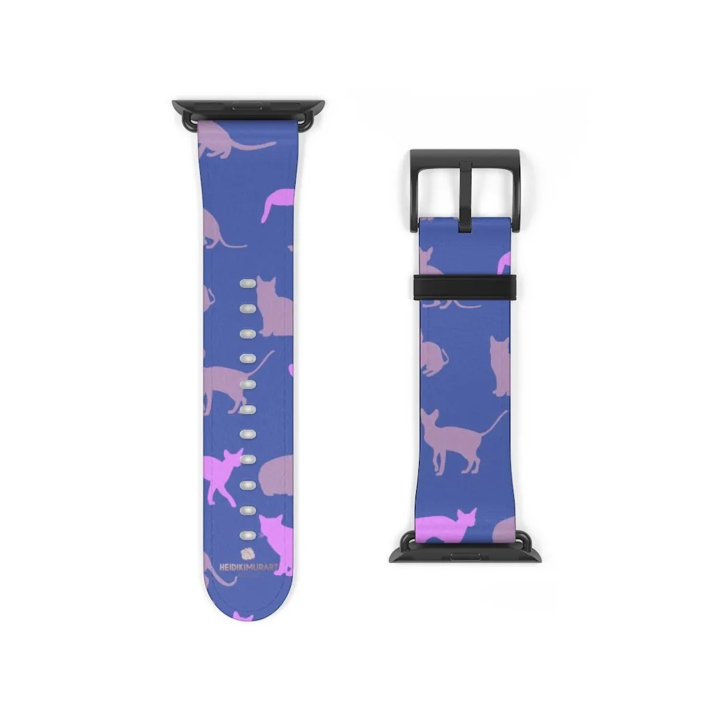 Purple Pink Cats Watch Band, Cat Print 38mm/42mm Premium Watch Band For Apple Watch- Made in USA