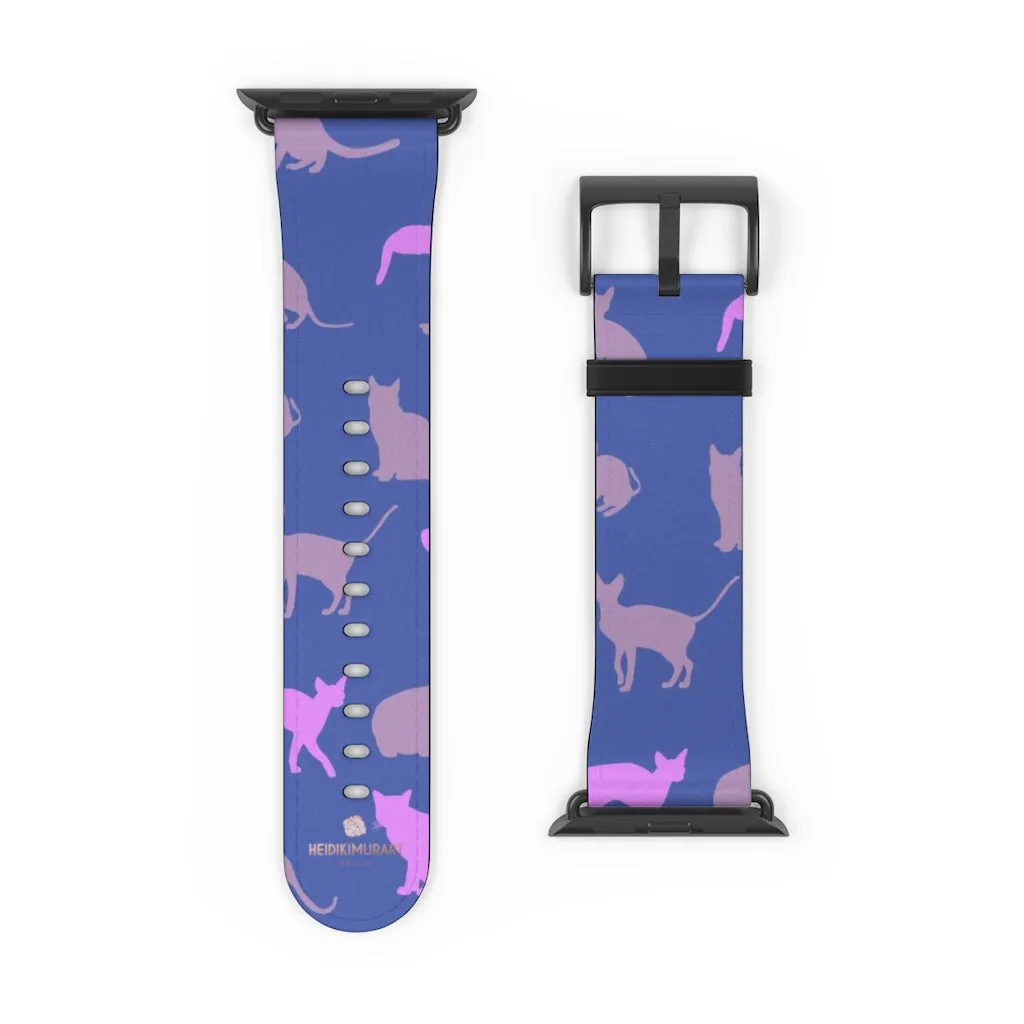 Purple Pink Cats Watch Band, Cat Print 38mm/42mm Premium Watch Band For Apple Watch- Made in USA