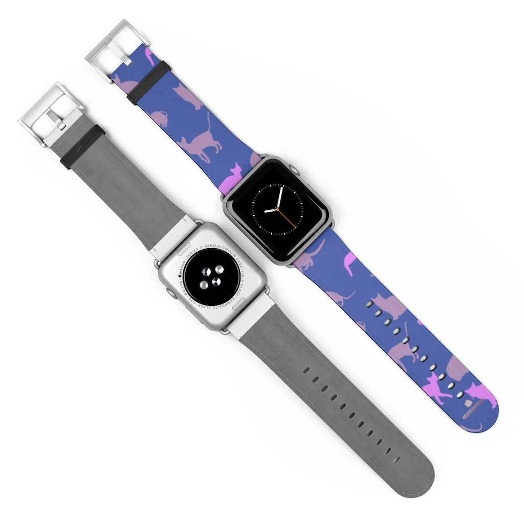 Purple Pink Cats Watch Band, Cat Print 38mm/42mm Premium Watch Band For Apple Watch- Made in USA