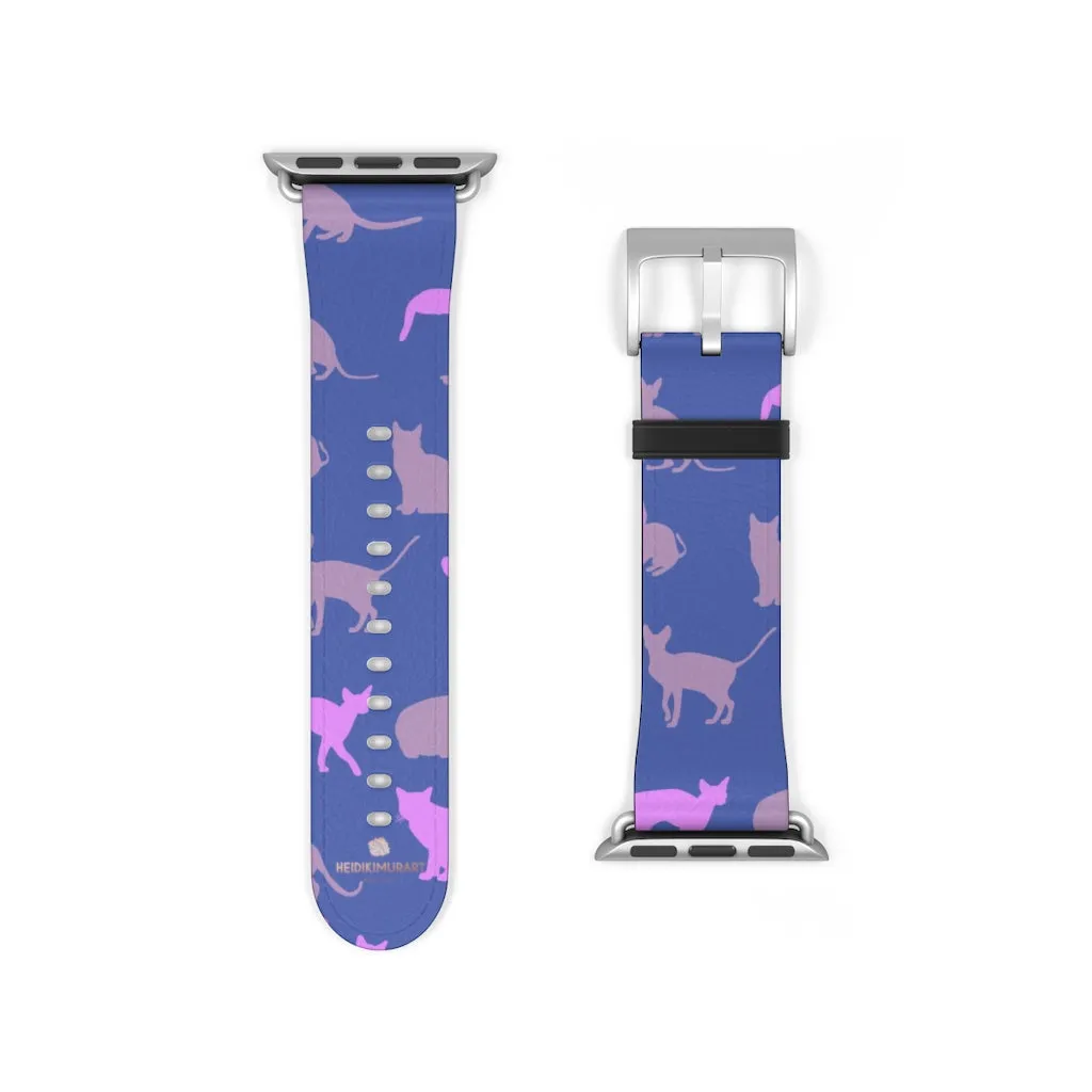 Purple Pink Cats Watch Band, Cat Print 38mm/42mm Premium Watch Band For Apple Watch- Made in USA