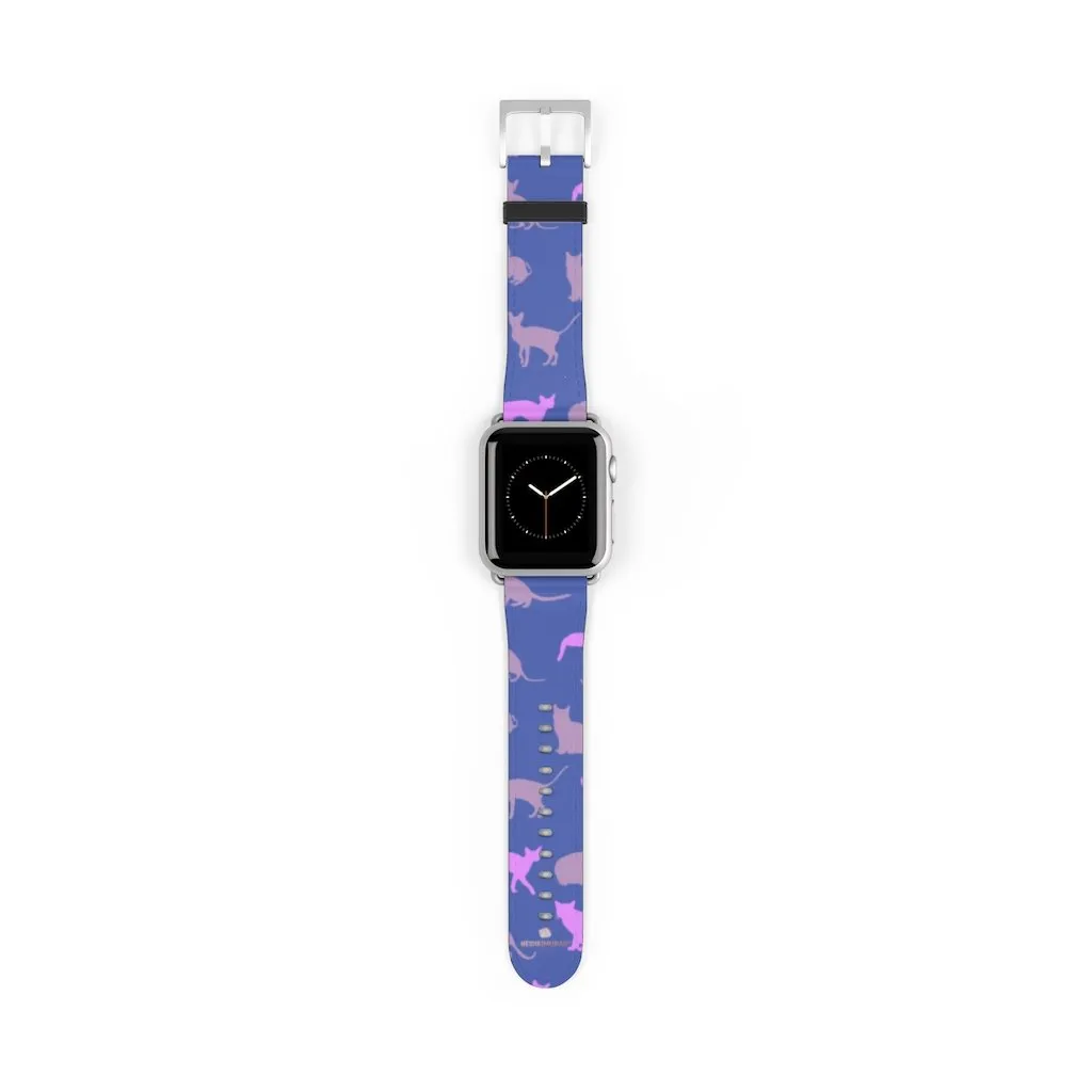 Purple Pink Cats Watch Band, Cat Print 38mm/42mm Premium Watch Band For Apple Watch- Made in USA