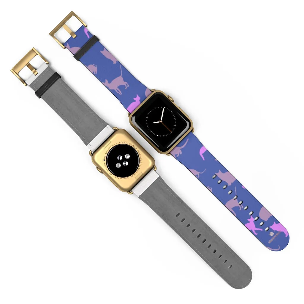 Purple Pink Cats Watch Band, Cat Print 38mm/42mm Premium Watch Band For Apple Watch- Made in USA