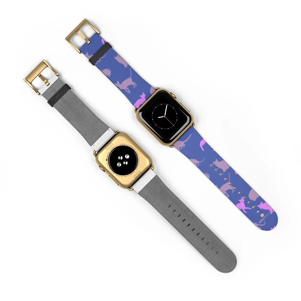 Purple Pink Cats Watch Band, Cat Print 38mm/42mm Premium Watch Band For Apple Watch- Made in USA