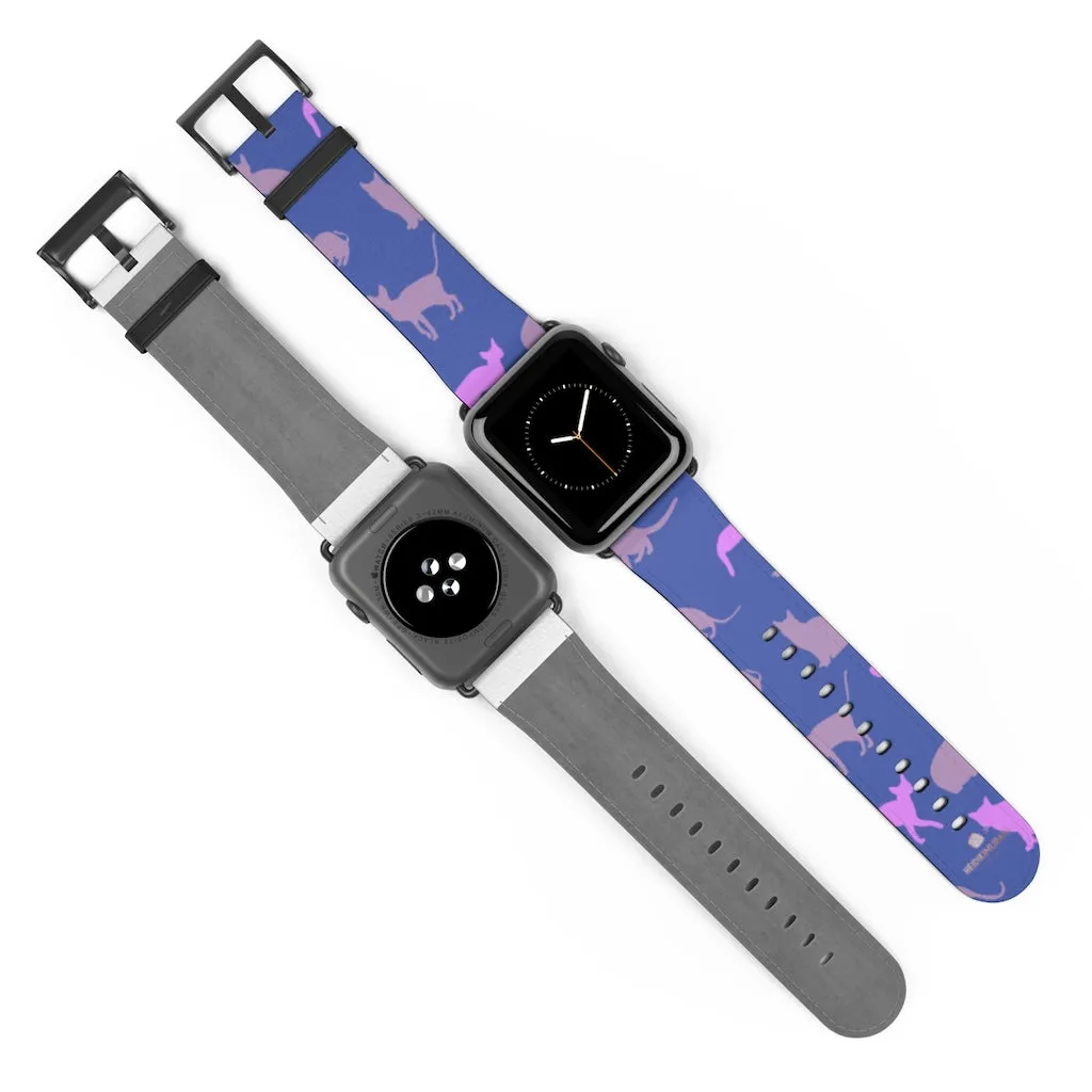 Purple Pink Cats Watch Band, Cat Print 38mm/42mm Premium Watch Band For Apple Watch- Made in USA