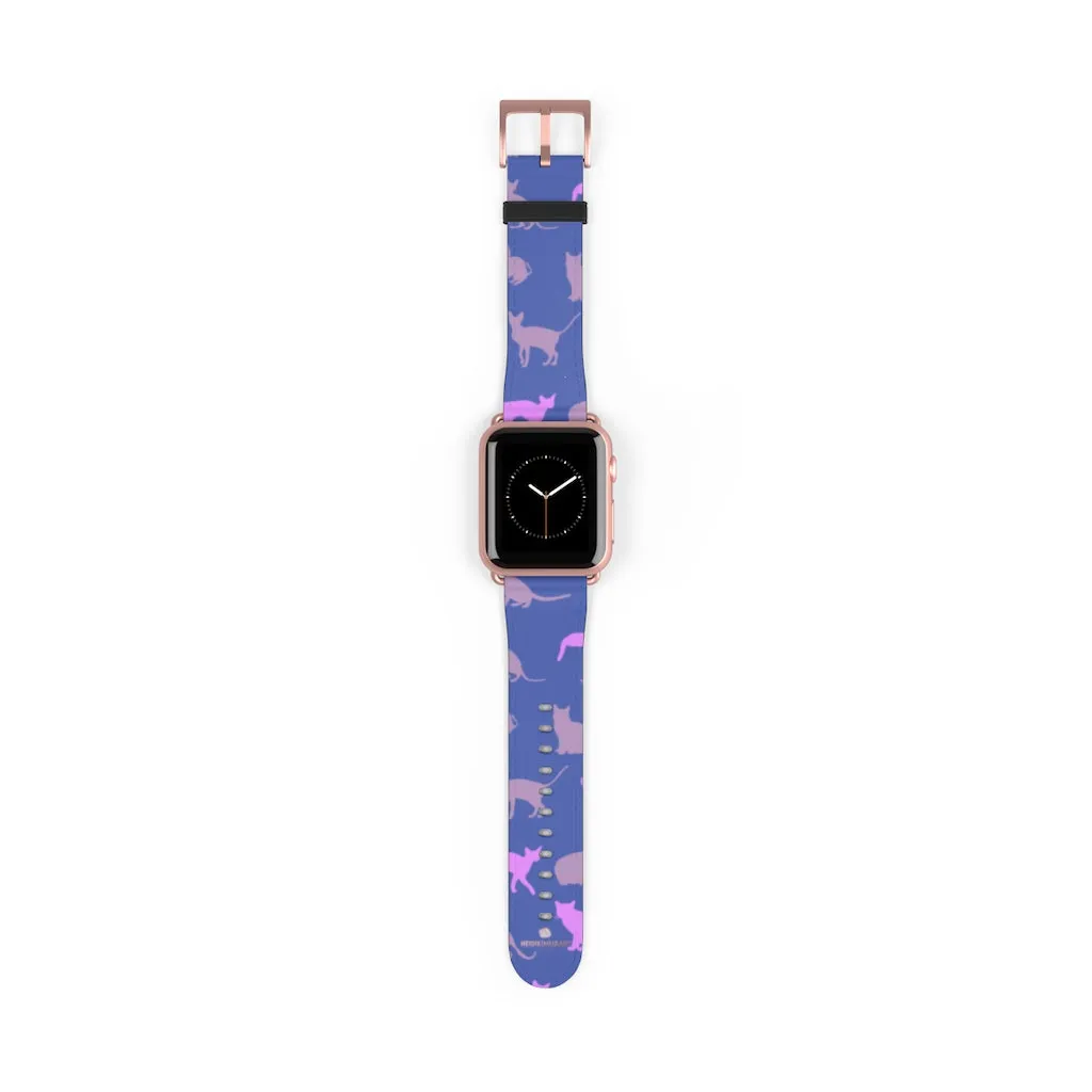 Purple Pink Cats Watch Band, Cat Print 38mm/42mm Premium Watch Band For Apple Watch- Made in USA