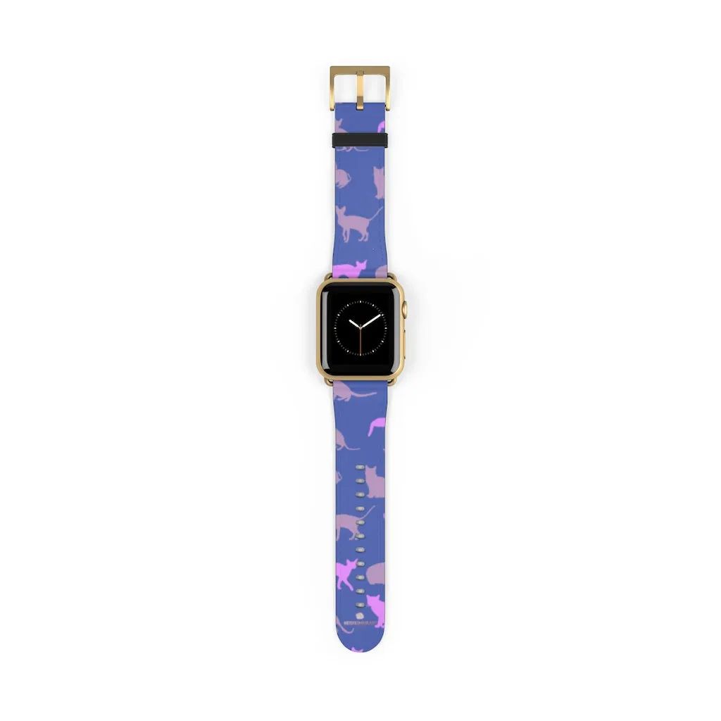 Purple Pink Cats Watch Band, Cat Print 38mm/42mm Premium Watch Band For Apple Watch- Made in USA