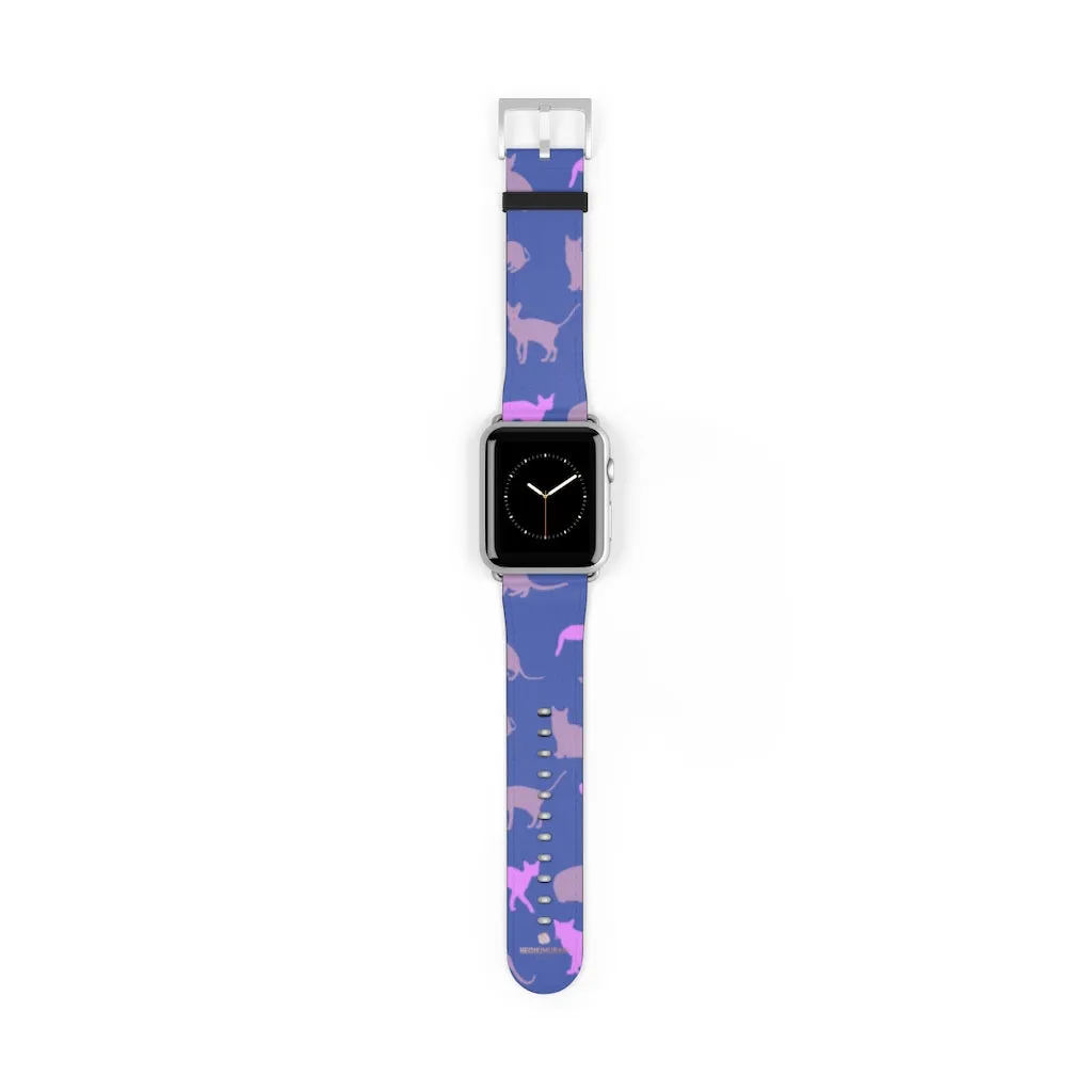 Purple Pink Cats Watch Band, Cat Print 38mm/42mm Premium Watch Band For Apple Watch- Made in USA