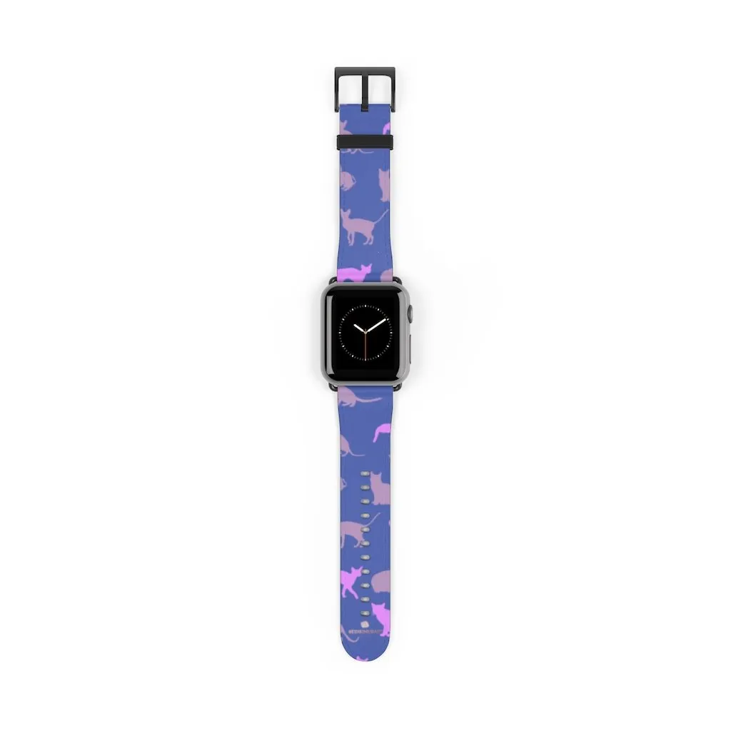 Purple Pink Cats Watch Band, Cat Print 38mm/42mm Premium Watch Band For Apple Watch- Made in USA