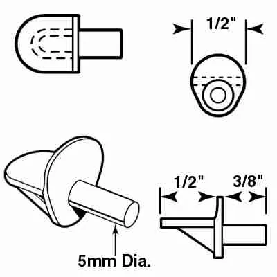 Slide-Co 242153 Plastic Mini Shelf Support Peg, 5 mm Dia, Clear, 12-Pack